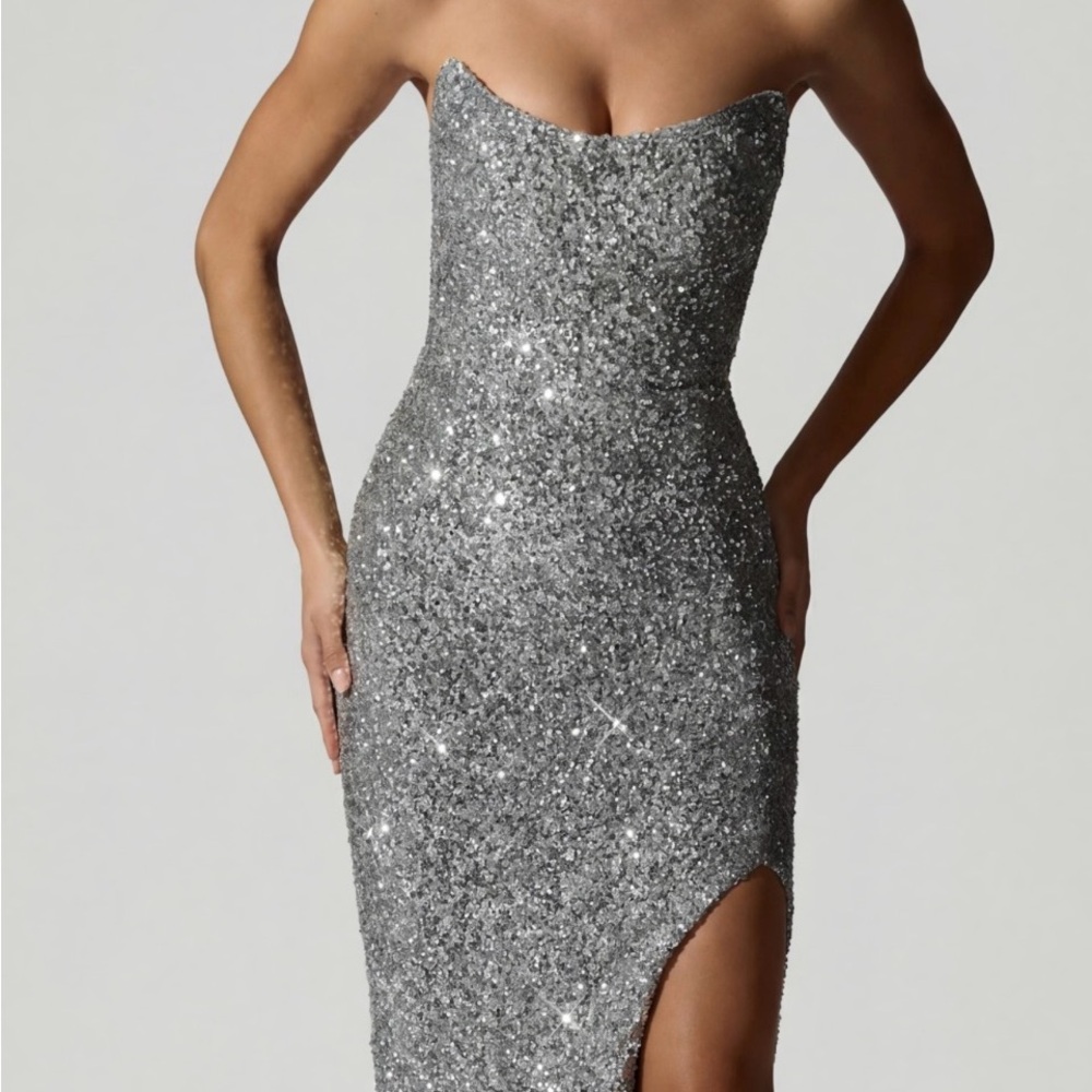 Oh Polly Glittering Silver Strapless Dress